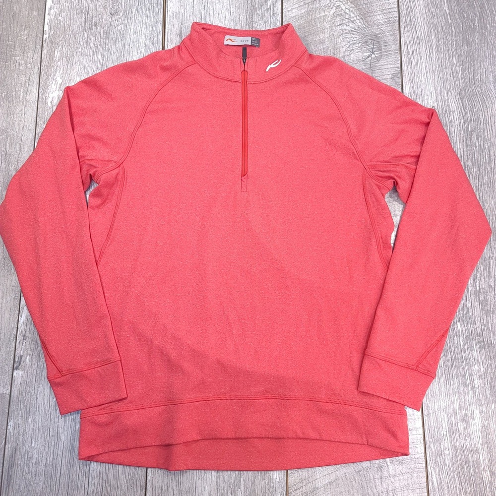 KJUS Keano Half-Zip Shirt Men Size Medium Coral Red Heathered Pullover Top